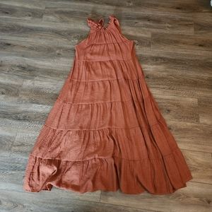 High Neck Tiered Maxi Dress, Terra Cotta, Large